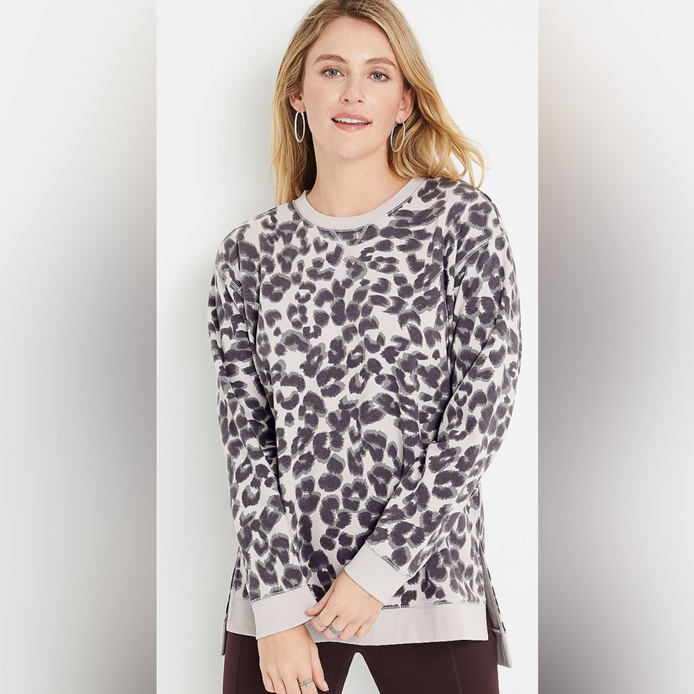 Maurices Gray Willowsoft Leopard Tunic Sweatshirt